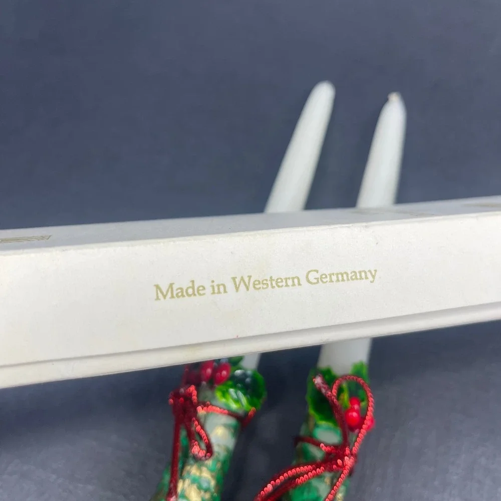 Vintage Christmas Taper Candles Gies Hand Decorated 11.5